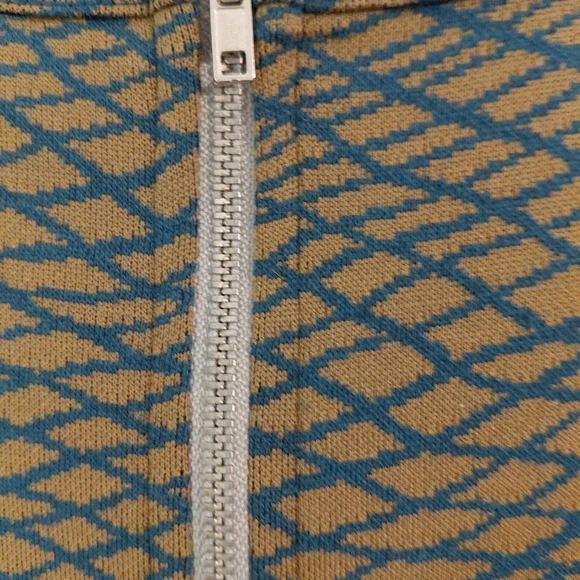 NWT Lularoe Amelia Fit Pleated Dress Blue & Tan Geometric Zip Back Size XS - Picture 6 of 7